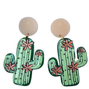Acrylic Cactus Western Statement Earrings Post Back NWT